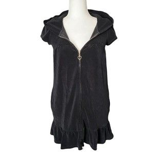 Juicy Couture Y2K Black Terry Cloth Ruffle Hem Babydoll Dress